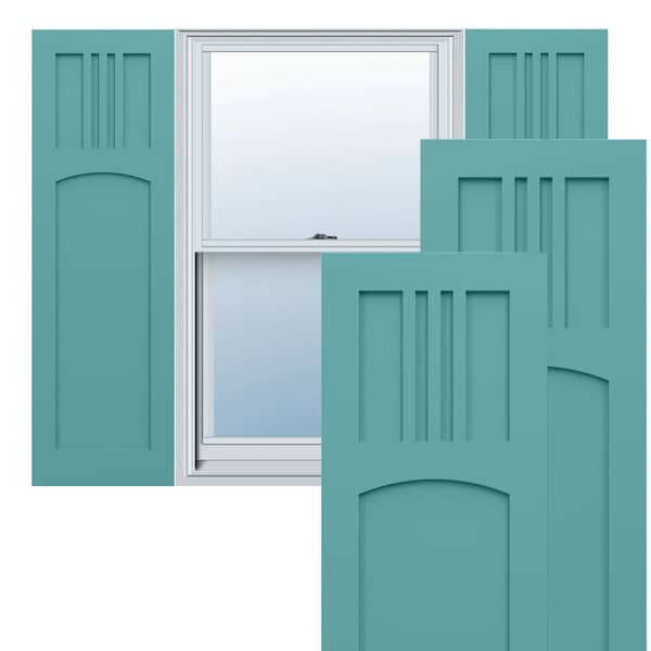 Ekena Millwork True Fit PVC San Miguel Mission Style Fixed Mount Shutters, Pure Turquoise, 15W x 62H, PR TFP001SM15X062PT - main