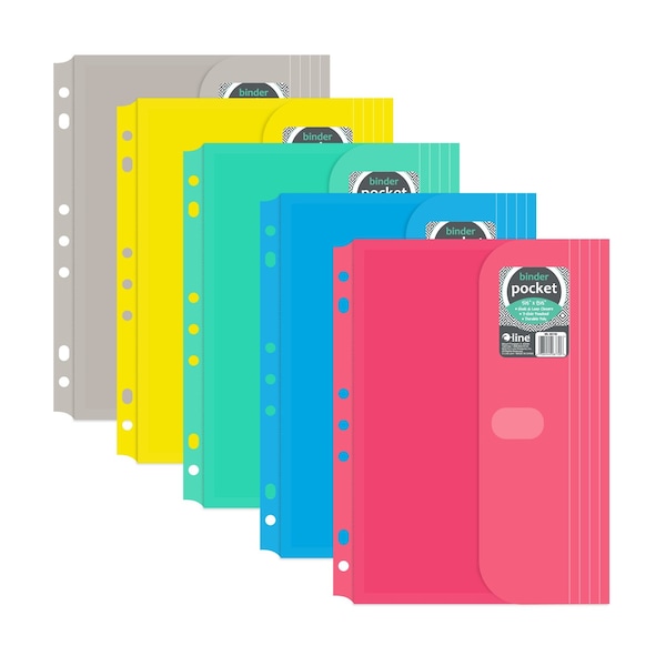 C-Line Products 5-1/2" x 8-1/2" Mini Size Assorted Super Heavyweight Poly Binder Pockets, 36EA/DS, 6DS/CT 08730-DS - main