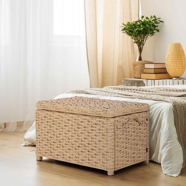 Happimess Jacob 31.5in Hand-Woven Wicker Storage Trunk, Yellow HPM9003F - main