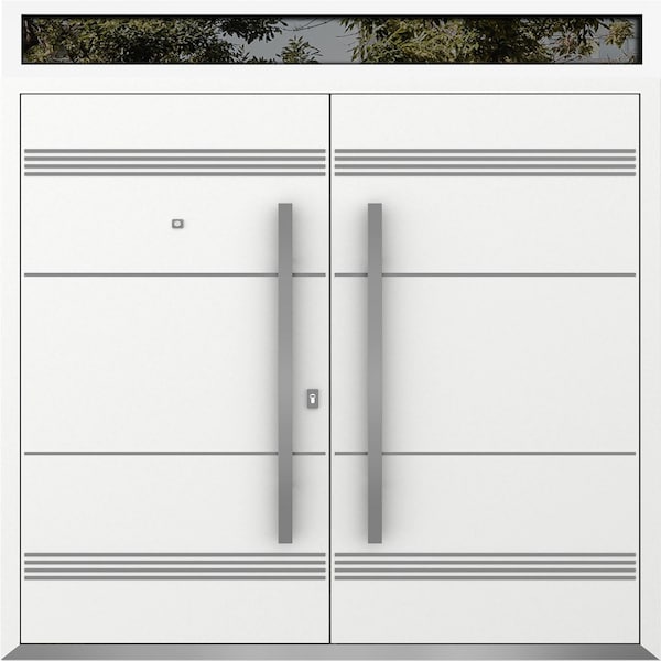 Vdomdoors Metal Double Doors Deux 1705 White Enamel Top Transom Entry Modern Painted (W72xH96+14) Right hand DEUX1705DEXD-BEM-W72xH96+14-RH-I - main