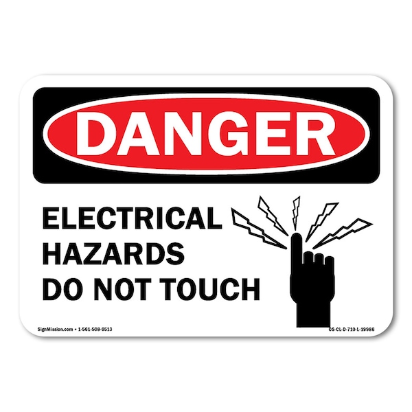 Signmission OSHA, 18" Height, 12" Width, Rigid Plastic, 12" W, 18" H, Landscape, Electrical Hazards Do Not Touch OS-CL-P-1218-L-19986 - main