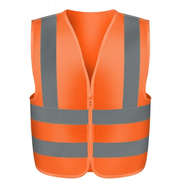 Neiko High-Visibility Safety Vest with Reflective Strips, Neon Orange, Medium for Safety 53944A - main