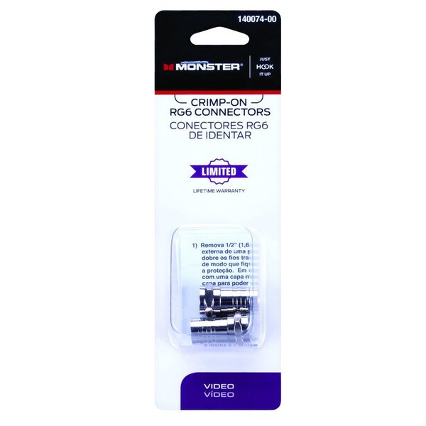Monster Cable Just Hook It Up Crimp-On RG6 Coaxial Connector, 2PK 140074-00 - main