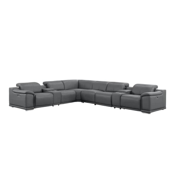 Homeroots Battleship Gray Leather Modular L Shaped Eight Piece Corner Sectional With Console 643921 - main