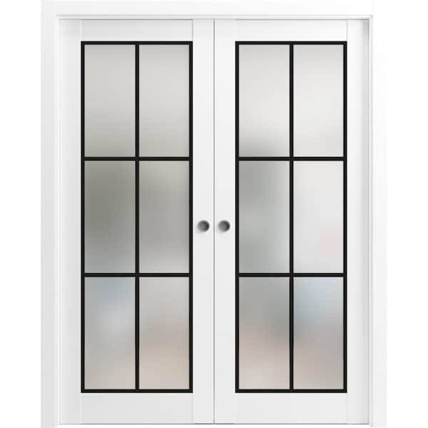 Sartodoors Sliding Double Pocket Door Frosted Tempered Glass Planum 2122 White 56x80 (2* 28x80) Solid Core PLANUM2122DP-WS-56 x 80 (2* 28x80) - main