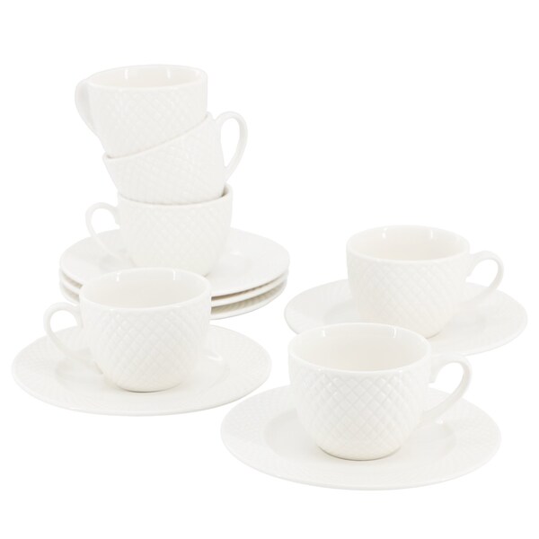 Elama Sol 12 Piece 3 Ounce Porcelain Espresso Cup with Saucer Set in White ELM-SOL-3ESPRESSO - main