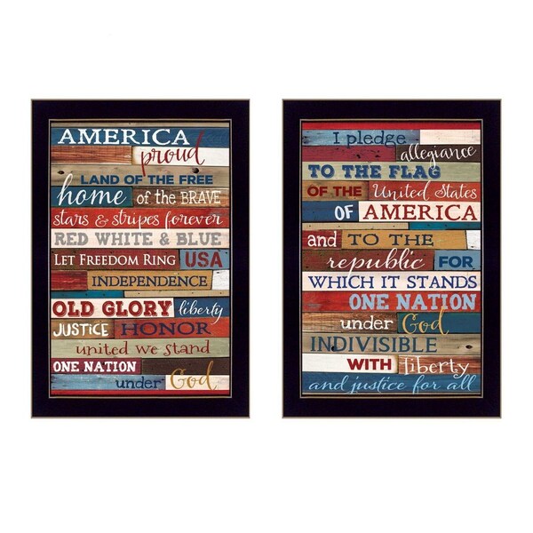 Homeroots Set Of Two America Proud Faux Wood Plank Black Framed Print Wall Art, 2PK 405738 - main