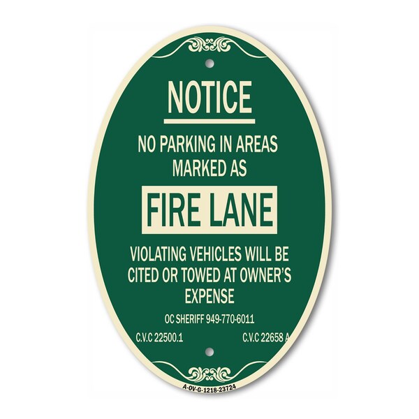 Signmission No Parking in Areas Marked as Fire Lane CVC S, 12 In X 18 In Architectural, Heavy Gauge Aluminum A-OV-G-1218-23724 - main