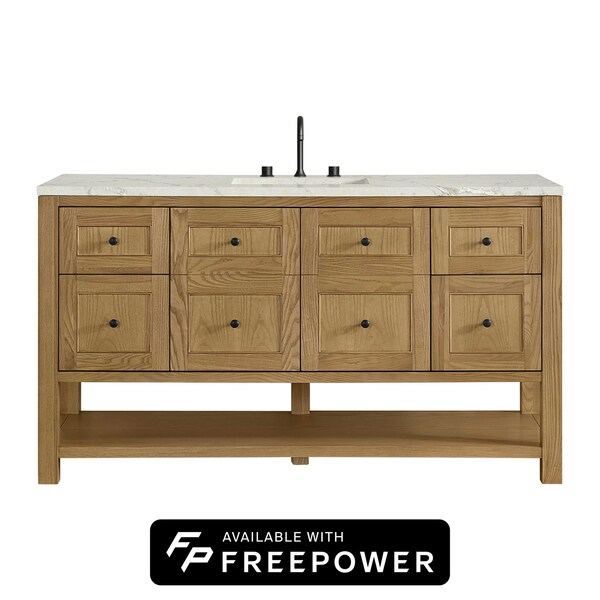 James Martin Vanities Breckenridge 60 in. Single Vanity, Light Natural Oak, w/ 3 CM Victorian Silver Silestone Top 330-V60S-LNO-FVSL - main
