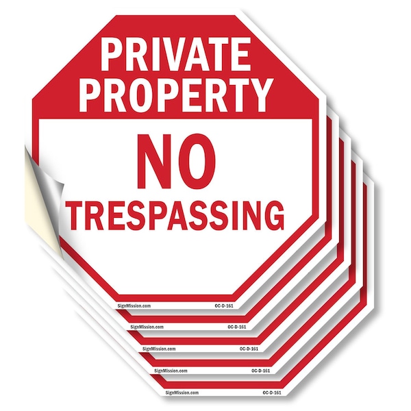 Signmission Private Property No Trespassing, 4 inch X 4 inch, Vinyl Decal, 5PK OC-D-5PACK-4-161 - main