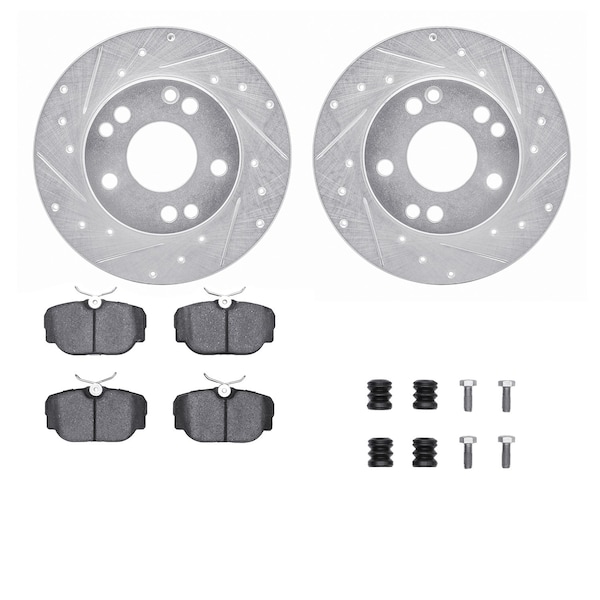 Dynamic Friction Co DFC Rotors-Drilled & Slotted-Silver w/ EURO 5000 Ceramic Brake Pads Incl Hdw 7612-63026 - main