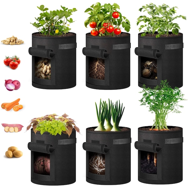 Ipower Potato Grow Bags with Flap 7 Gallon, Garden Planting Pot with Durable Handle, 6PK GLGROWBAGWINDOW7X6 - main