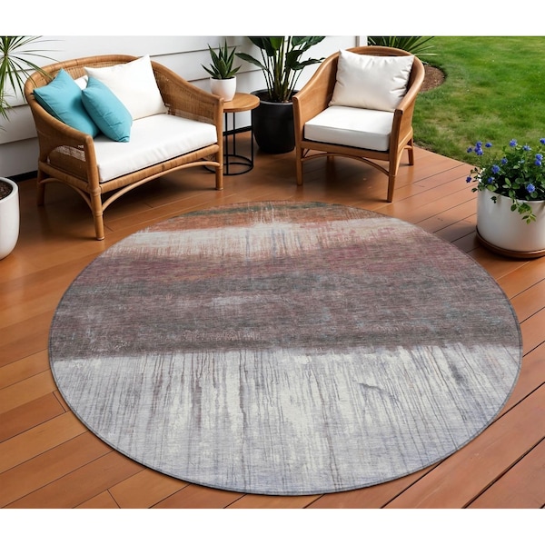 Homeroots 8' Rust And Ivory Round Abstract Washable Indoor Outdoor Area Rug 632055 - main