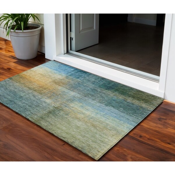 Homeroots 3' X 5' Blue Gold And Green Abstract Washable Indoor Outdoor Area Rug 603629 - main