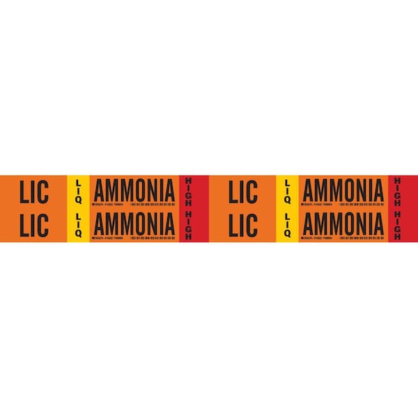 Brady LIC LIQ AMMONIA HIGH Pipe Marker, 1.125in H x 7in W, Card of 4 EA, 4PK 145922 - main