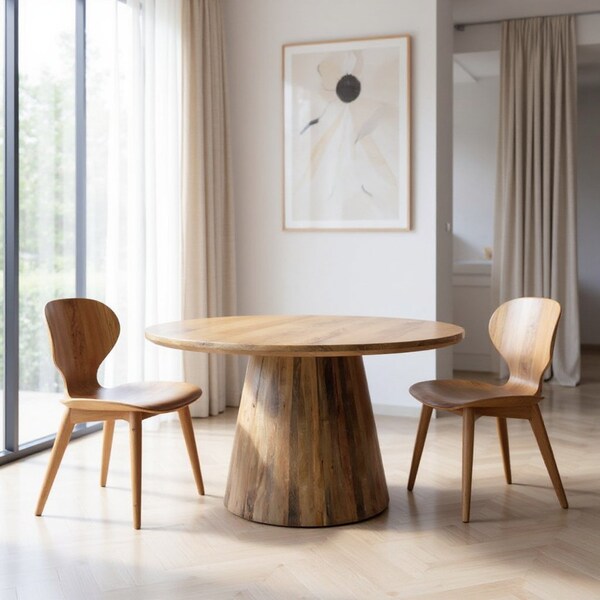 Homeroots 54" Natural Solid Wood Pedestal Base Round Top Dining Table 644520 - main