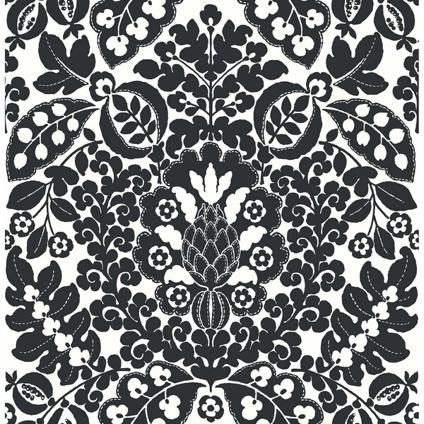 A-Street Prints Marni Black Fruit Damask Wallpaper 4081-26337 - main