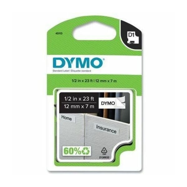 Sanford DYMO D1 Standard Labels 1/2" Black on White 45113 - main