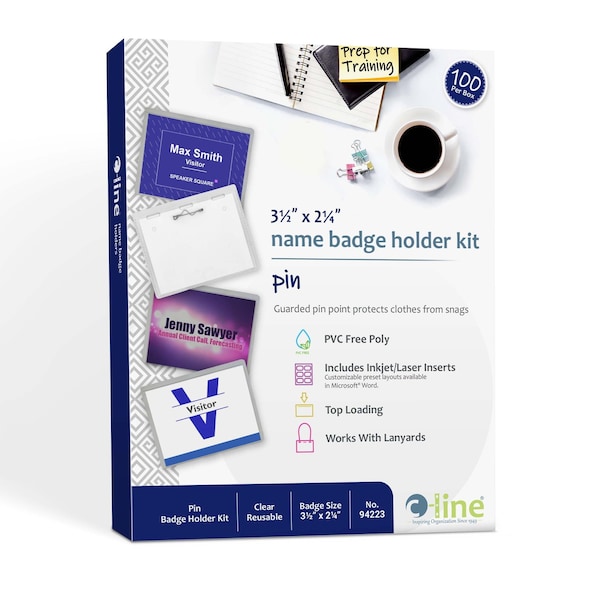 C-Line Products 3-1/2" x 2-1/4" Pin Style Name Badge Holder Kit, 100/BX 94223 - main