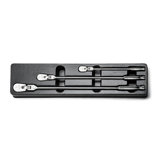 Capri Tools Fine 90-Tooth Locking Flex-Head Ratchet Set, Extra Long Handle, 1/4, 3/8, 1/2 in. Drive, 3-Piece CP90CFXL-SET - main