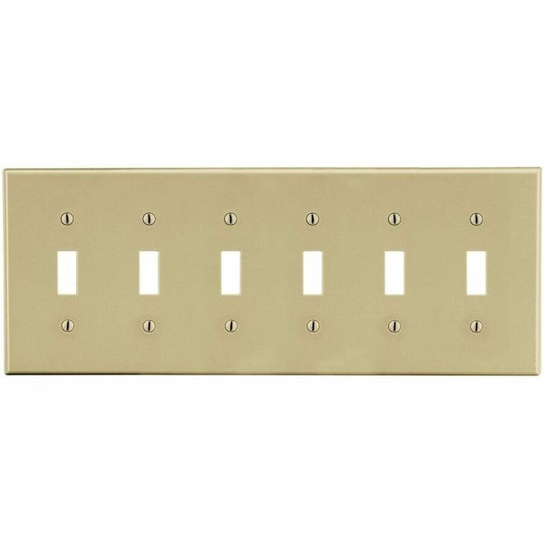 Hubbell Wiring Device-Kellems Toggle Switch Wall Plate, Number of Gangs: 6 Plastic, Satin Finish, Ivory P6I - main