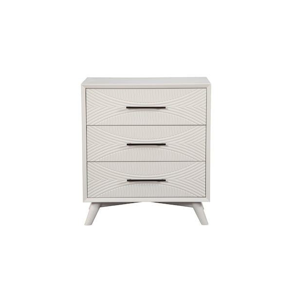 Homeroots 34" White Carved Geometric Solid Wood Three Drawer Dresser 524115 - main