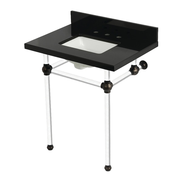 Kingston Brass 30" Black Granite Console Sink with Acrylic Legs, 8-Inch, 3-Hole, Black Granite/Oil Rubbed Bronze KVPK30KASQ5 - main
