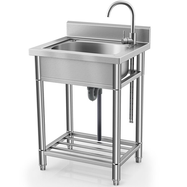 Wrightmaster 19.6 in. D x 21.6 in. W 7.6 gal. Freestanding Laundry/Utility Sink in Stainless Steel with Faucet ZR-SC187-3 - main