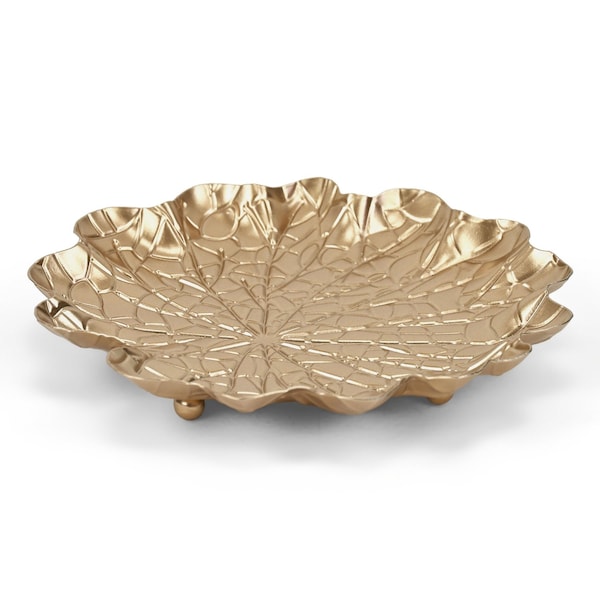Homeroots 8in Gold Metal Handmade Leaf Trinket Tray 713011 - main
