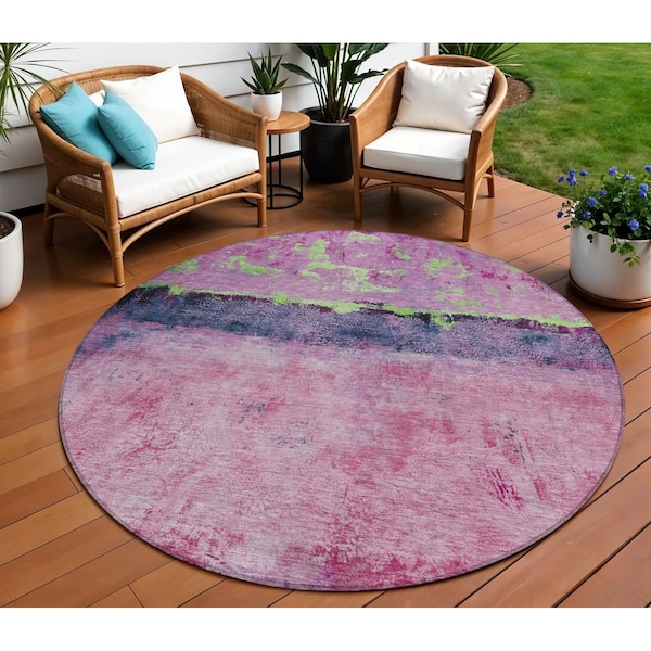 Homeroots 8' Blush And Mint Green Round Abstract Washable Indoor Outdoor Area Rug 618597 - main