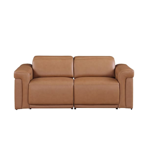Homeroots 73in Chestnut and Black Italian Leather Power Reclining Loveseat 720486 - main