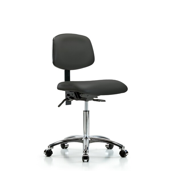 Blue Ridge Ergonomics Chair, Vinyl, Med Bench, Chrome Casters, Gry, No Arms, 22" to 29" Height, Charcoal BR-VMBCH-CR-T0-A0-NF-CC-8605 - main