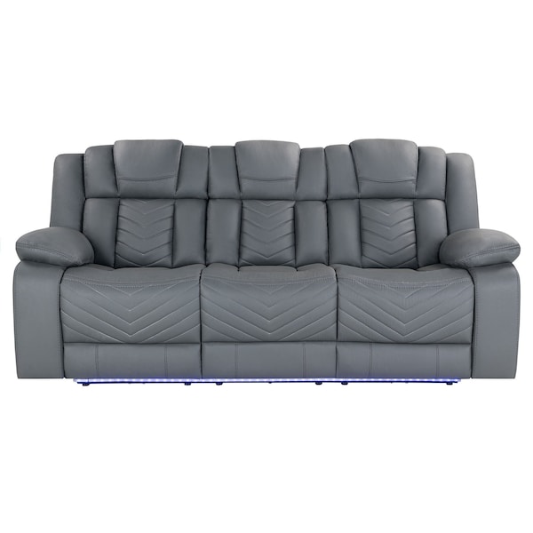 Homeroots 86" Light Gray Fabric Reclining USB Sofa With Toss Pillow 559213 - main