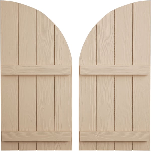 Ekena Millwork Sandblasted 4 Board Joined Board-n-Batten w/Quarter Round Arch Top Faux Wood Shutters, 22W x 62H, PR SHUBJQ22X62SDPR - main