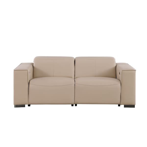 Homeroots 80in Cream and Brown Leather Power Reclining Loveseat 720532 - main