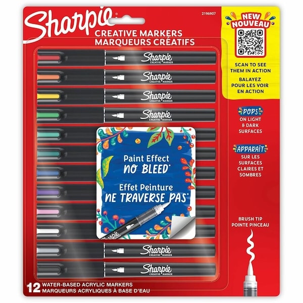 Sharpie Creative Markers, Fine Brush Tip, Assorted Colors, 12PK 2196907 - main