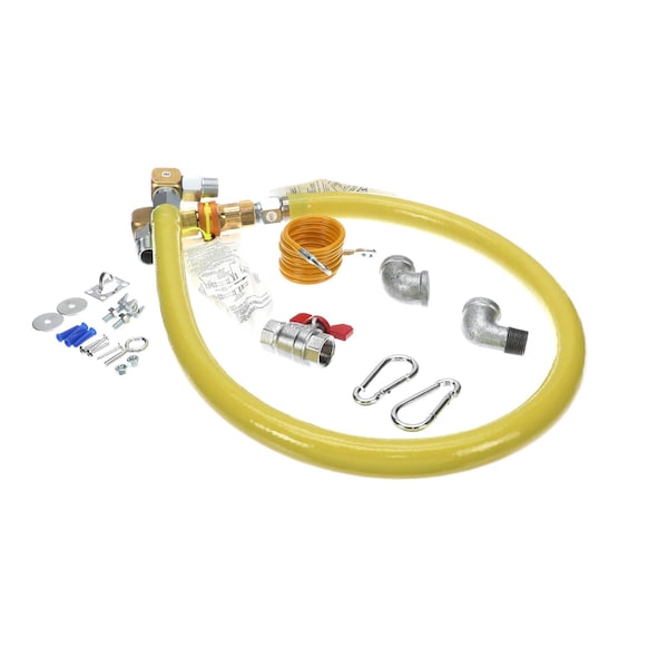 Henny Penny Gas Hose Kit with Valve/Restraining Cable and 2 Swivels, 3/4in x 48in, Yellow 03747 - main