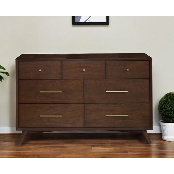 Homeroots 60" Walnut Solid Wood Seven Drawer Double Dresser 524148 - main