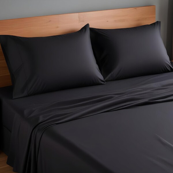 Simple Deluxe King Size 4 Piece Sheet Set, Lightweight Super Soft Easy Care Microfiber - Comfy Breathable, Coolin 3A37HKBSHEKING4BLK - main