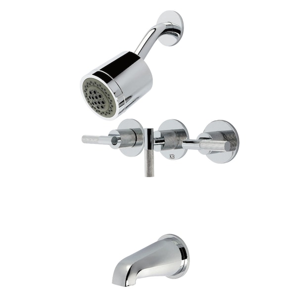 Kingston Brass Triple-Handle Tub and Shower Faucet with Knurled Handle, Polished Chrome KBX8131KNL - main