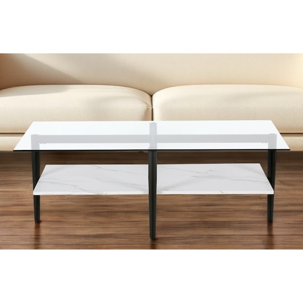 Homeroots 47" Black Glass And Steel Coffee Table With Shelf 520969 - main