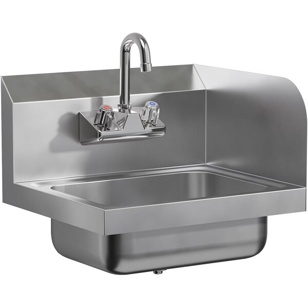 Amgood Stainless Steel Wall Mounted Hand Sink 17 in. x 15 in. with Right Side Splash and Gooseneck Faucet SINK HS-17SS-R-Z - main
