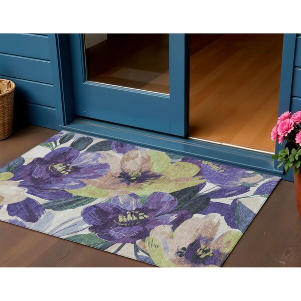 Homeroots 3' X 5' Purple And Lavender Floral Washable Indoor Outdoor Area Rug 611084 - main