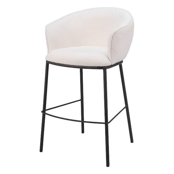 Homeroots 30" Ivory And Black Shearling And Steel Bar Height Bar Chair 555691 - main