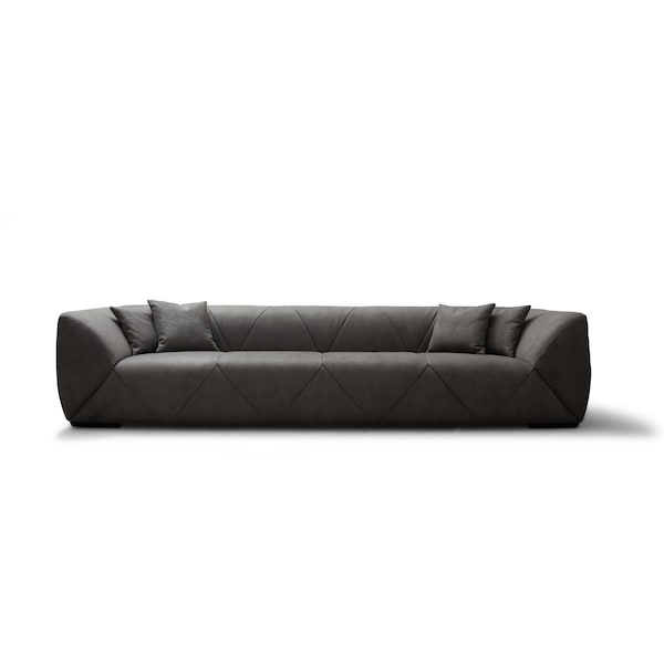 Homeroots 126" Dark Gray Nubuck Leather Sofa 719402 - main