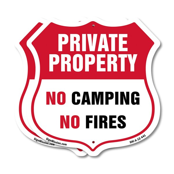 Signmission Private Property Shield Sign No Camping, 12 inch X 12 inch, Plastic Sign, 2PK SHI-P-2PACK-12-441 - main
