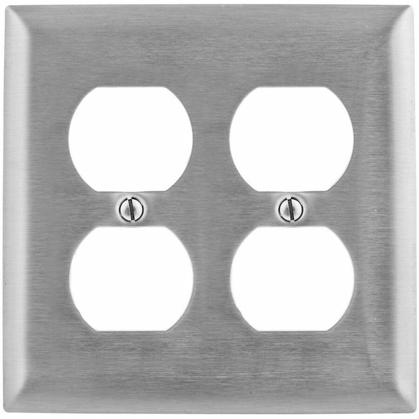 Hubbell Wiring Device-Kellems Duplex Opening Wall Plates, Number of Gangs: 2 Stainless Steel, Brushed Finish SSJ82 - main