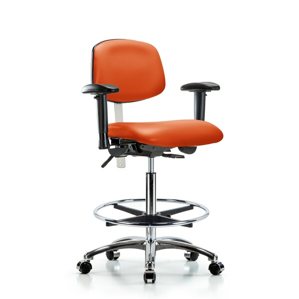 Blue Ridge Ergonomics Hi Bench Chair, Vinyl, CF, Cast, Org, CL100, 6-Way Adjustable, 26" to 35-1/2" Height, Orange Kist BR-NCR-VHBCH-CR-T1-A1-CF-CC-8613 - main