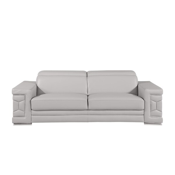 Homeroots 88" Light Gray Top Grain Leather Solid Wood Sofa 720445 - main