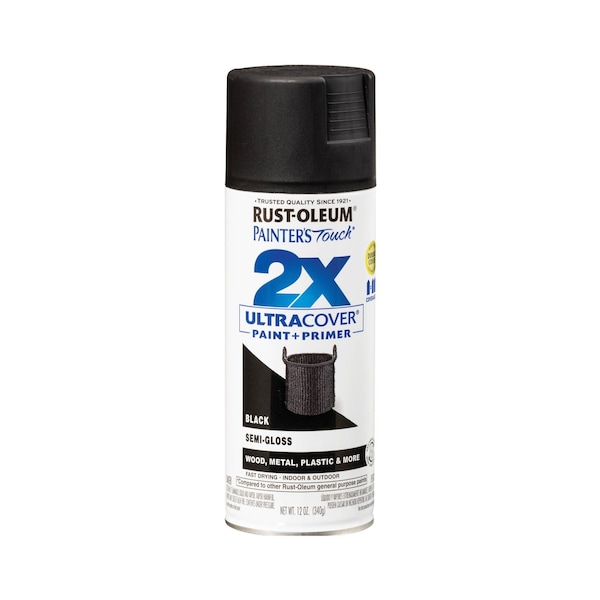 Rust-Oleum General Purpose Spray Paint, Black, Semi-Gloss, Solvent, 12 Oz 334097 - main